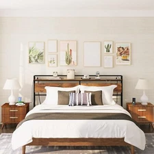 HOOBRO King Size Headboard Headboard with 2 Outlets and 4 USB Ports Storage Rack