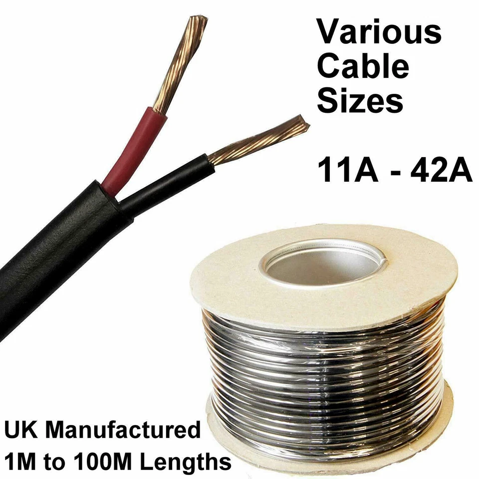 AUTOMOTIVE 12V 24V STRANDED 2 CORE CABLE TWIN THIN WALL THINWALL FLAT AUTO WIRE