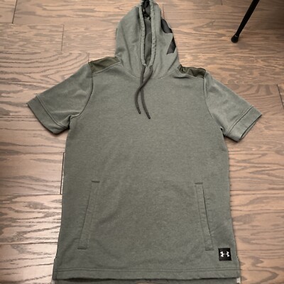 Under Armour Threadborne Short Sleeve Hoodie Mens Small Green Short Sleeve  Terry