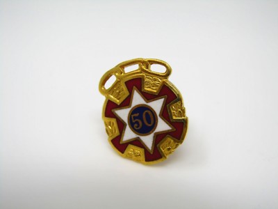 Vintage 50 Year Anniversary Award Lapel Pin Six Point Star Enamel Gold Tone