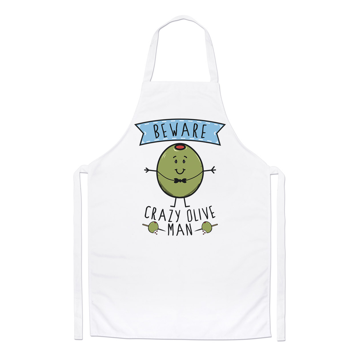 Beware Crazy Olive Man Chefs Apron - Funny Vegan Vegetarian Food Cooking BBQ