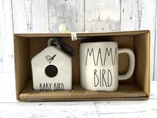 NEW Rae Dunn Square Mini BABY BIRD Birdhouse and MAMA BIRD Mug Set