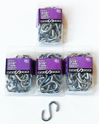 80 KINGCHAIN 3/16'' X 2'' ZINC PLATED S HOOKS 55LB S.W.L. 220LB MAX TARP BUNGEE