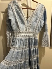 Blue Handmade Cottage Prairie Maxi Dress READ  