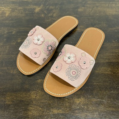 Coach Peony Suede Slide Sandals w/ Tea Rose Pink Rivets G2091 - Size 9.5