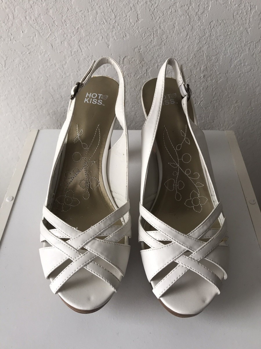Hot Kiss Heels Size Slingback White Peep Toe Minnow New