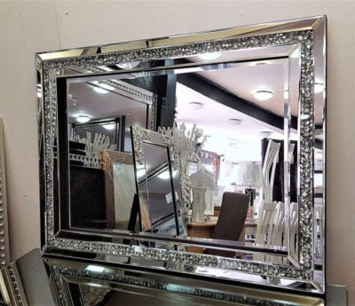 Luxury 32x24 Crushed Diamond Wall Mirror - Silver Modern Home Decor