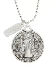 St. Benedict Medal Pendant with Protect Me Charm (G1646) 22" Long Pop Bead Chain