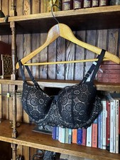 AERIE 38DD Black Floral Lace Balconette Bra Padded Underwire NEW