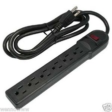 UL Listed 6 Feet Cord and 6 Grounded Outlets Power Strip Black  White