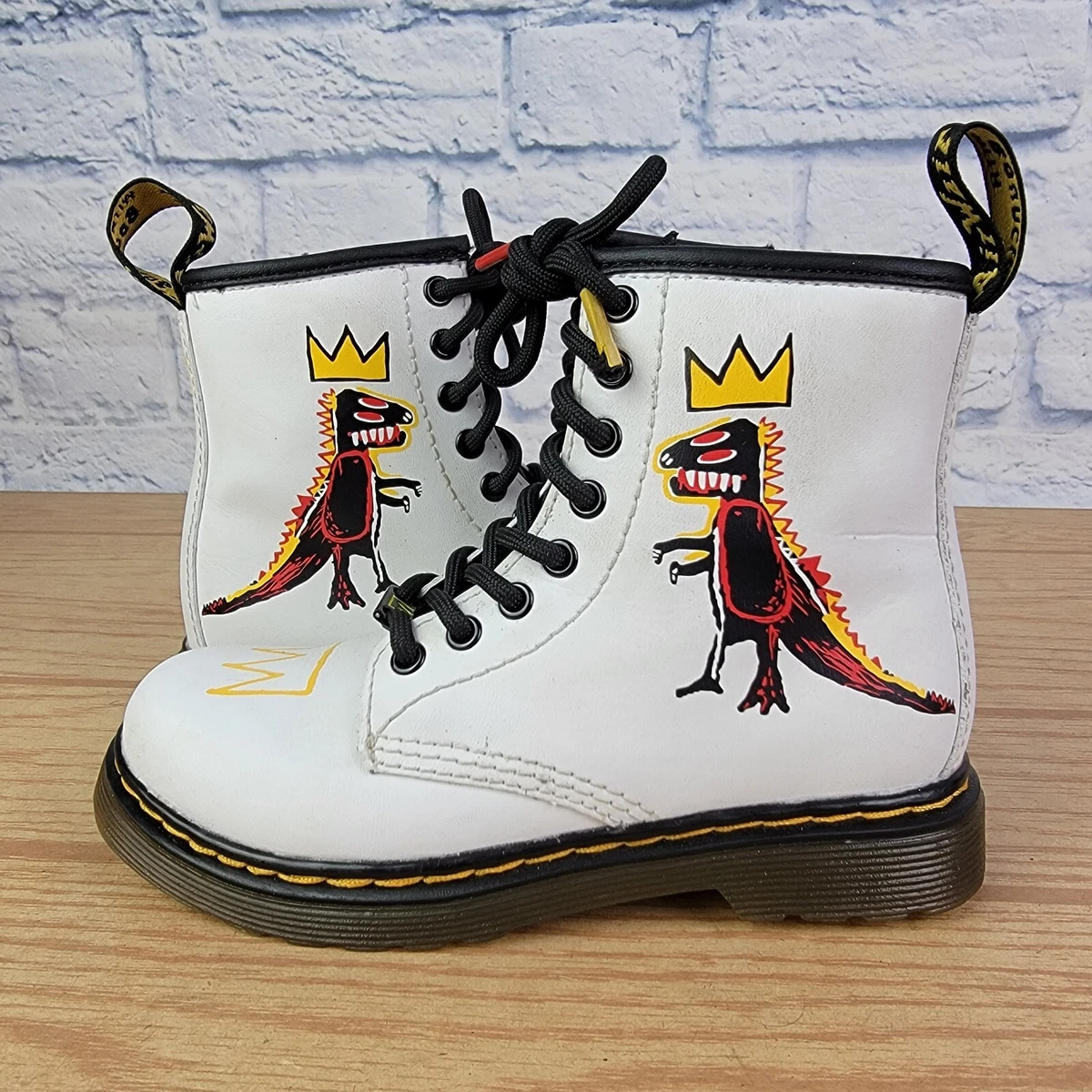 Dr Martens 1460 Basquiat Dinosaur White Leather Lace Up Boots