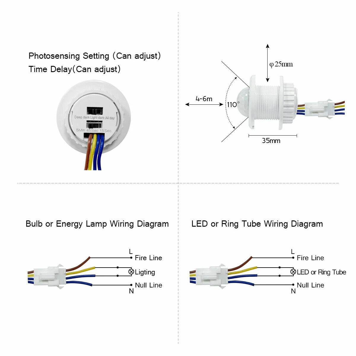 AC 110V 220V PIR Infrared Body Motion Sensor Detector Control Switch Light  Lamp