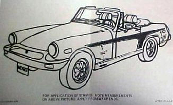 New 1975-1976 MG MIDGET OEM SPECIAL Side Body T Stripe Kit
