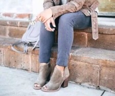 Women's Slip-On Open Toe Peep Toe Ankle Boots Suede Beige - Size 8.5 NWT 