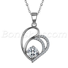 925 Sterling Silver Women's Love Heart CZ Pendant Necklace Valentine's Day Gift