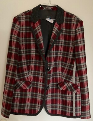 Rot- Weiß- Schwarz karierter Damenblazer von Basler in Größe 48/ Revers in grau 