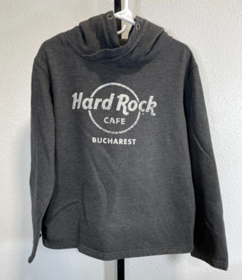 Hard Rock Cafe Bucharest Gray Hooded Sweatshirt Size Medium *No Strings