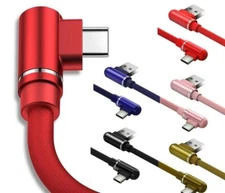 90 Degree Angle 3FT USB Cable For Apple and Type C Cable 2A Data Sync Charging 