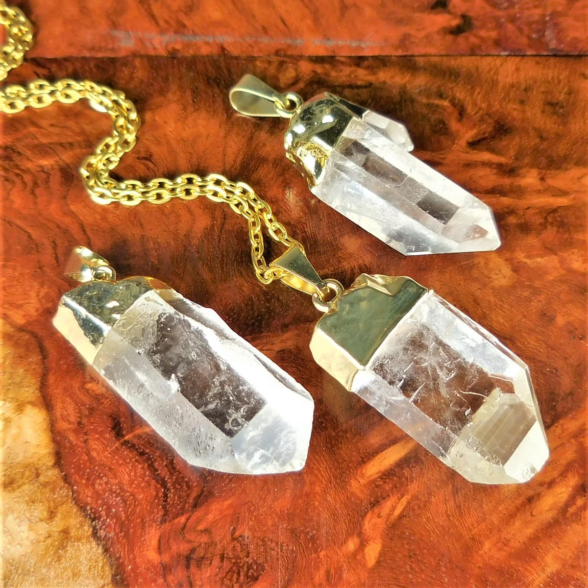 Clear quartz shop gold necklace