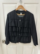 J. Crew Ladies 100 Wool Black Ruffle Cascade Button Down Blazer Jacket Size 6