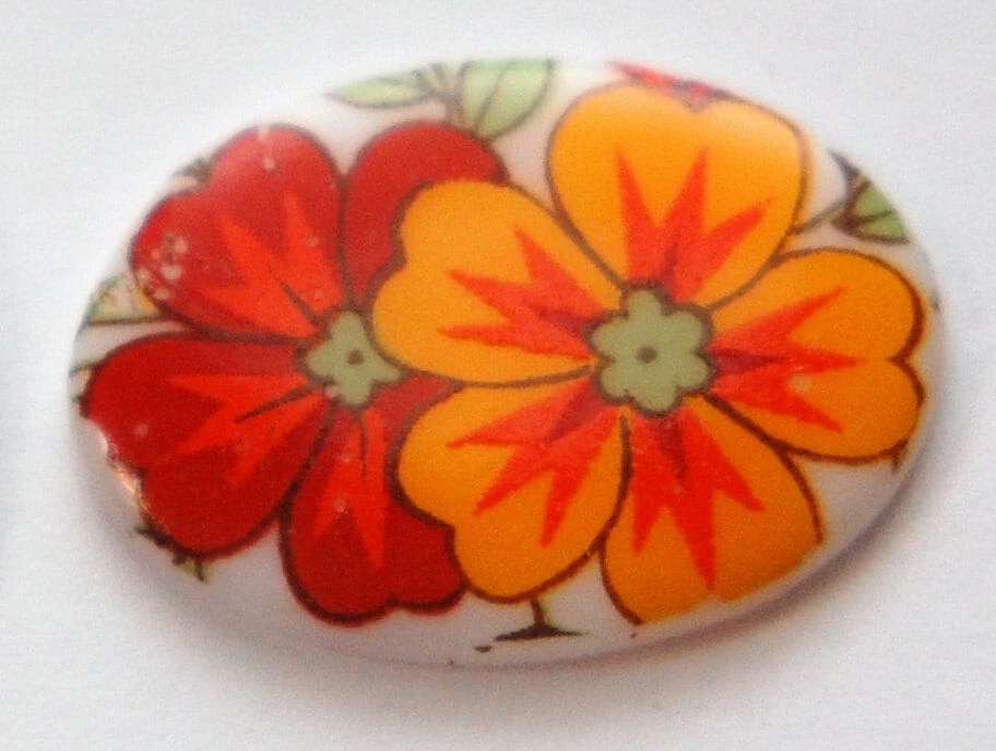 Cabujón de flores de vidrio rojo y naranja alemán vintage 25x18 mm cabina257A Foto 2 de 2