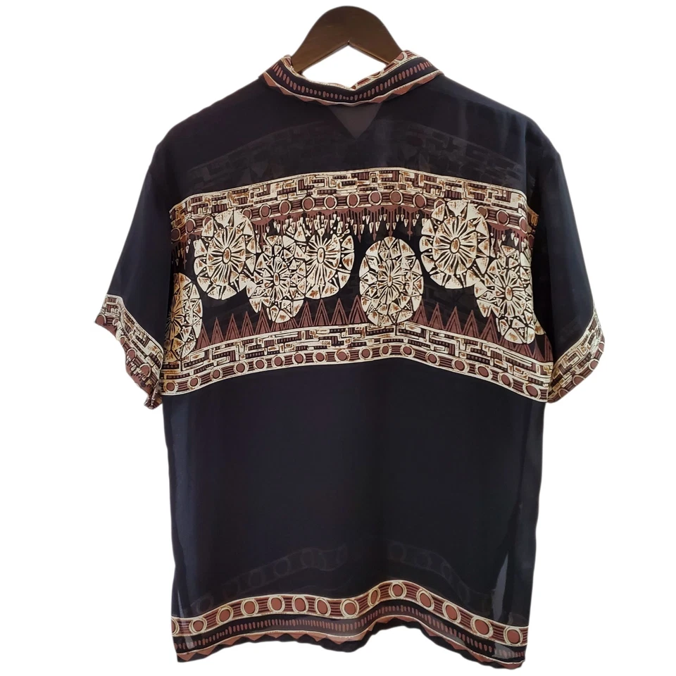 Camisa Hawaiana Aloha Mujer L Manga Corta Abotonada Negra Floral Blusa  Foto 2 de 4