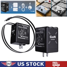 W&O 2 in 1 Gan Charger(Type C/L),120w Compatible Fast,Retractable Wall, US Black