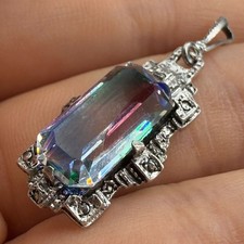 Antiker Rheinkiesel Silber Anhänger klein verziert Regenbogen Farben 935 Silber