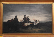 Suiveur d' Anatole de Beaulieu ( 1819-1884 ) : duel . Grande huile sur toile