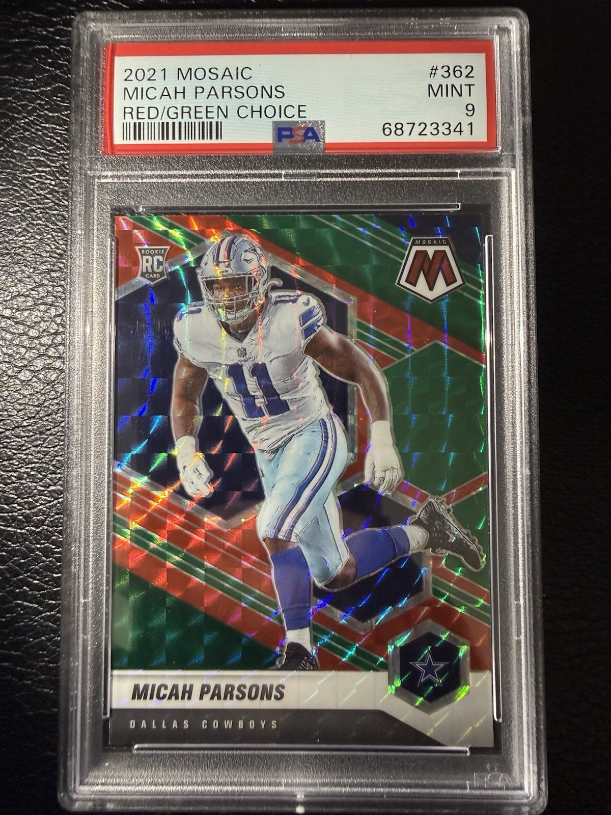 Micah Parsons 2021 Mosaic Red/Green Choice (pop 18) #362 PSA 9