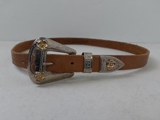 Western Belt Size Small Brown Leather Floral Tooled Cowboy Buckle Style Ornate