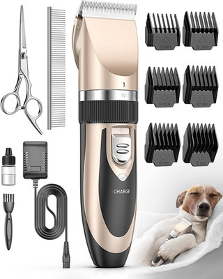 Dog & Cat Grooming Clippers Kit   Low Noise Cordless Rechargeable Trimmer Gold!!