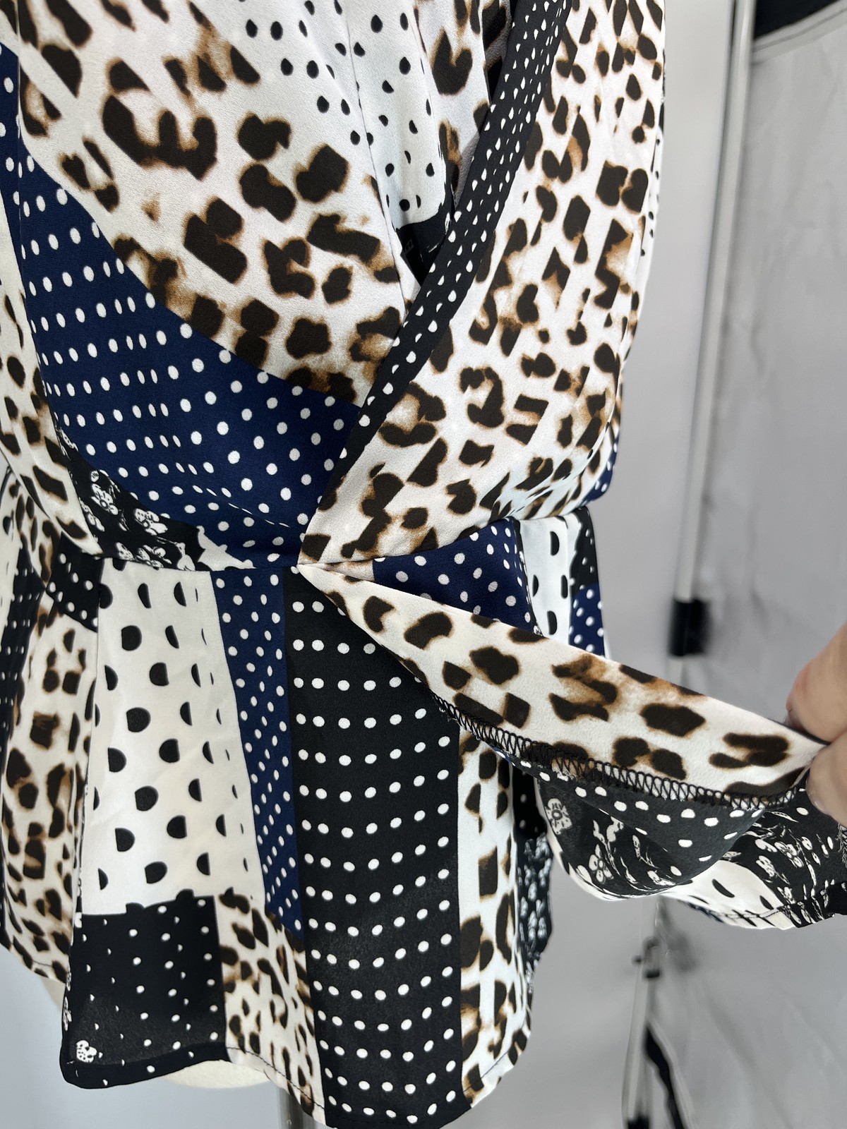 Cabi Patchwork Animal Print Polka Dot Peplum Top … - image 8