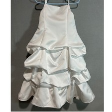 David's Bridal Dress Girls 2T White Satin Spaghetti Strap Tiered Flower Girl