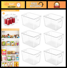 Clear Storage Bins 6 Pack - Large Pantry Organizer with Handle, Stackable Contai