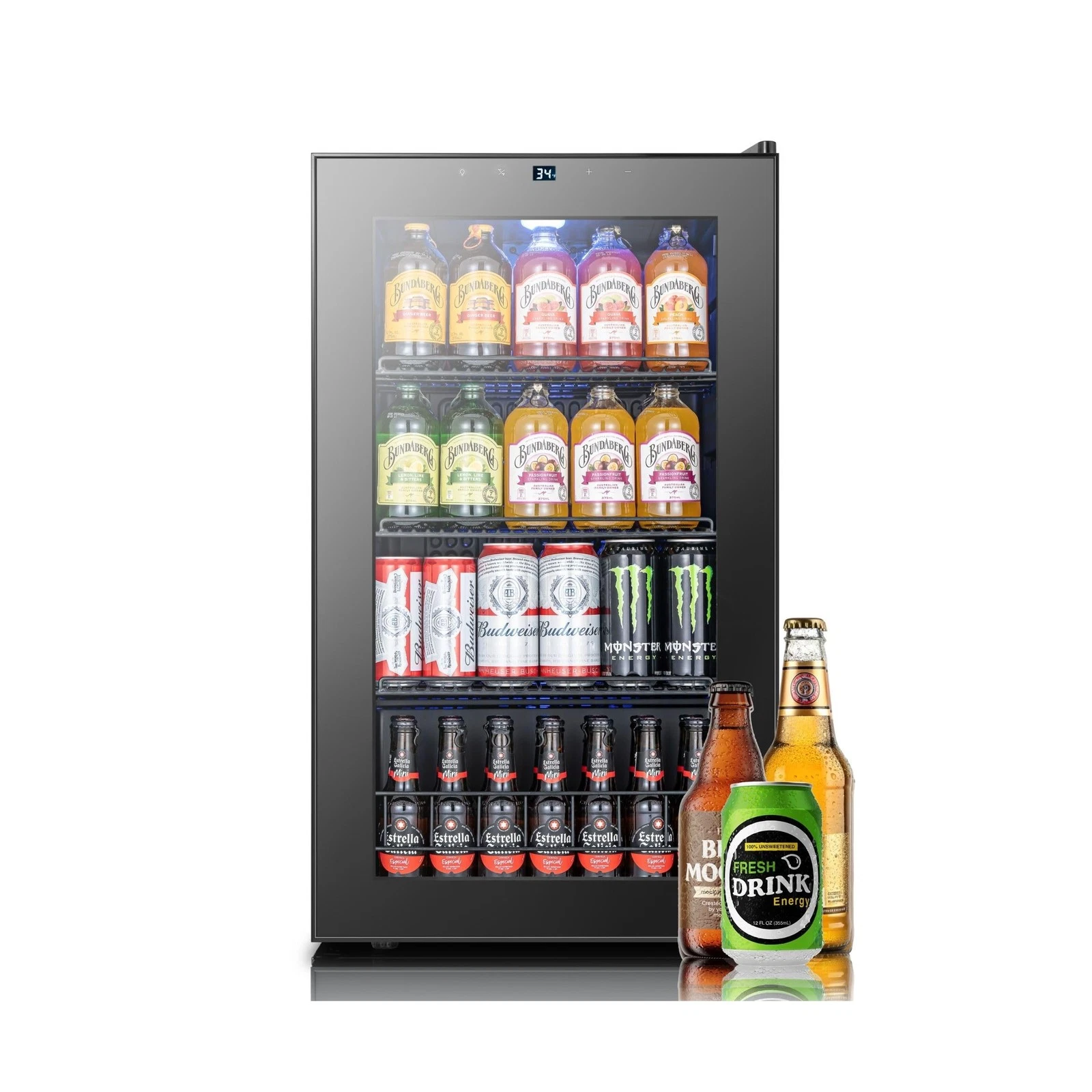 Yeego Beverage Refrigerator, 130 Can Mini Fridge with Glass Door, Adjustable ...