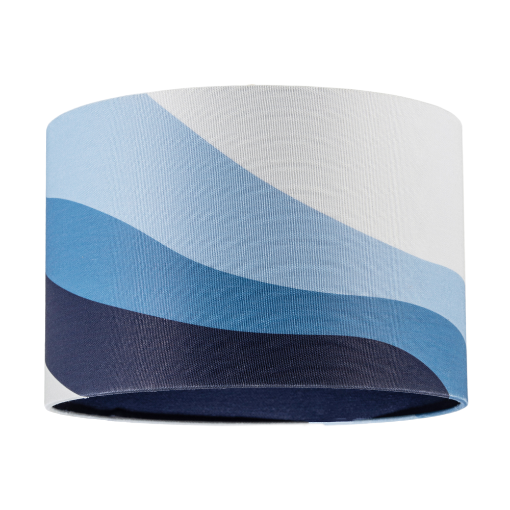Midnight Blue Linen Fabric Lamp Shade with Inner and Outer Wavy Design by Hap...