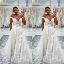 Boho Wedding Dresses Off The Shoulder Lace Appliques A Line Bridal Gown