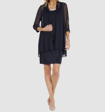 R M Richards Women's Blue Embellished 2-Piece Glitter Jacket Dress Set Size 12
