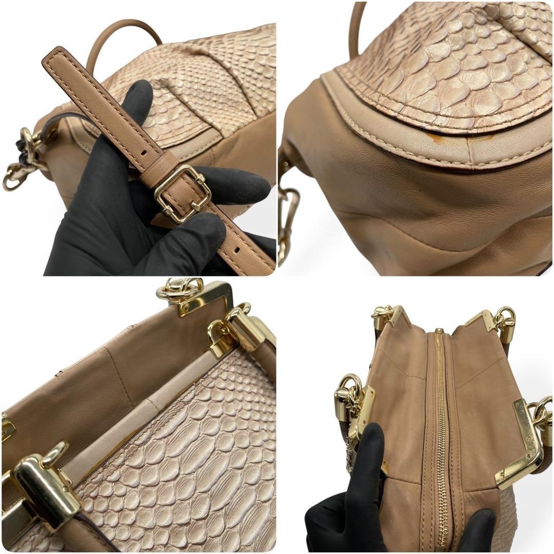 COACH Leather Python Embossed 2Way Handbag Should… - image 8