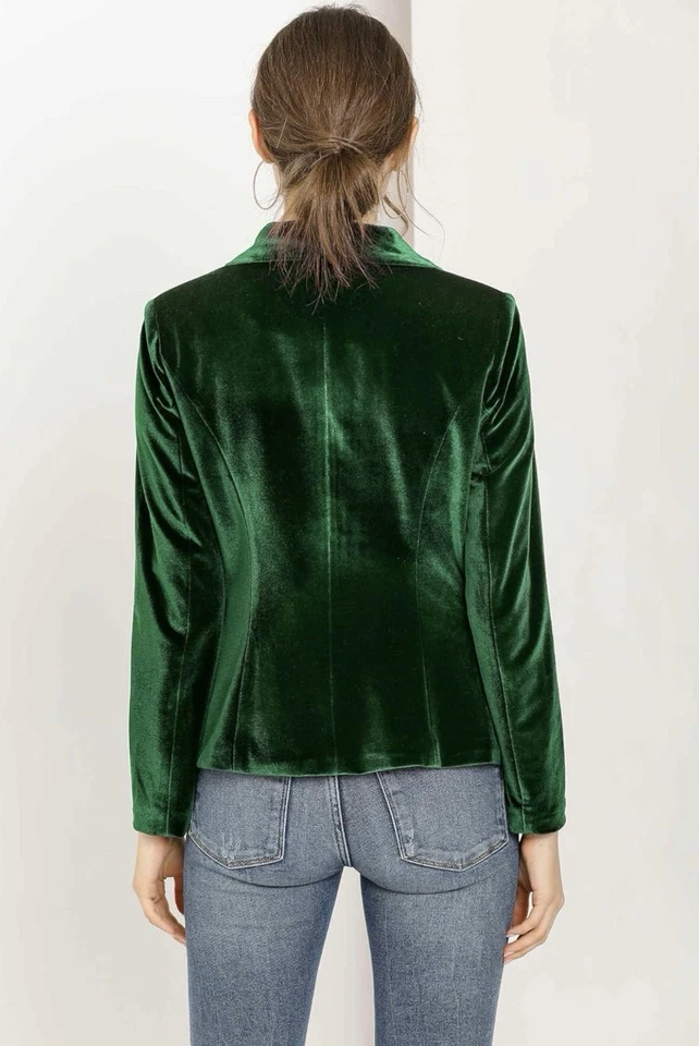 Allegra K Women's Size XL Shawl Collar Velvet Blazer Jacket Emerald Green NEW - Image 3 of 4