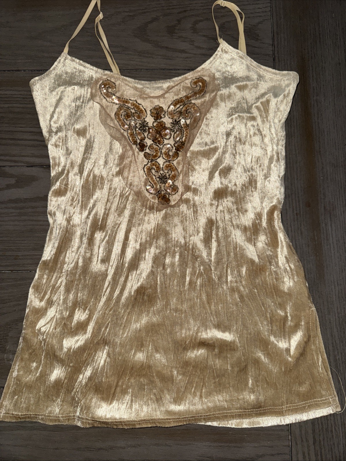 Vintage Beaded Gold Going Out Top Camisole 90s Y2K Size XS USA Medium