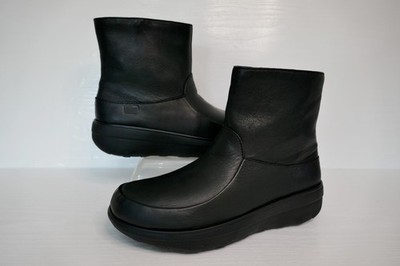 FITFLOP LOAFF SHORTY ULTRA SOFT BLACK LEATHER SIDE ZIP ANKLE BOOTS UK 4 EU37