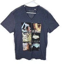 Guess Las Vegas Graphic Tshirt Mens Size Large Short Sleeve V-neck 50/50 Blue