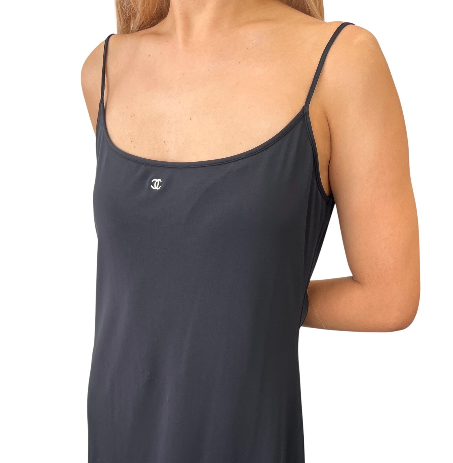CHANEL Vintage 97C CC Mark Logo Camisole Dress #44 One-piece Black Nylon image 4
