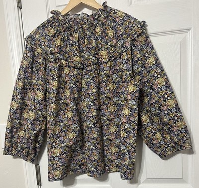 Universal Thread  Floral Smocked Blouse Top Balloon Sleeves Cotton Size XL