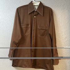 Vintage Men s Kmart Polyester Button Down Shirt 70s Size 15.5 32 Brown