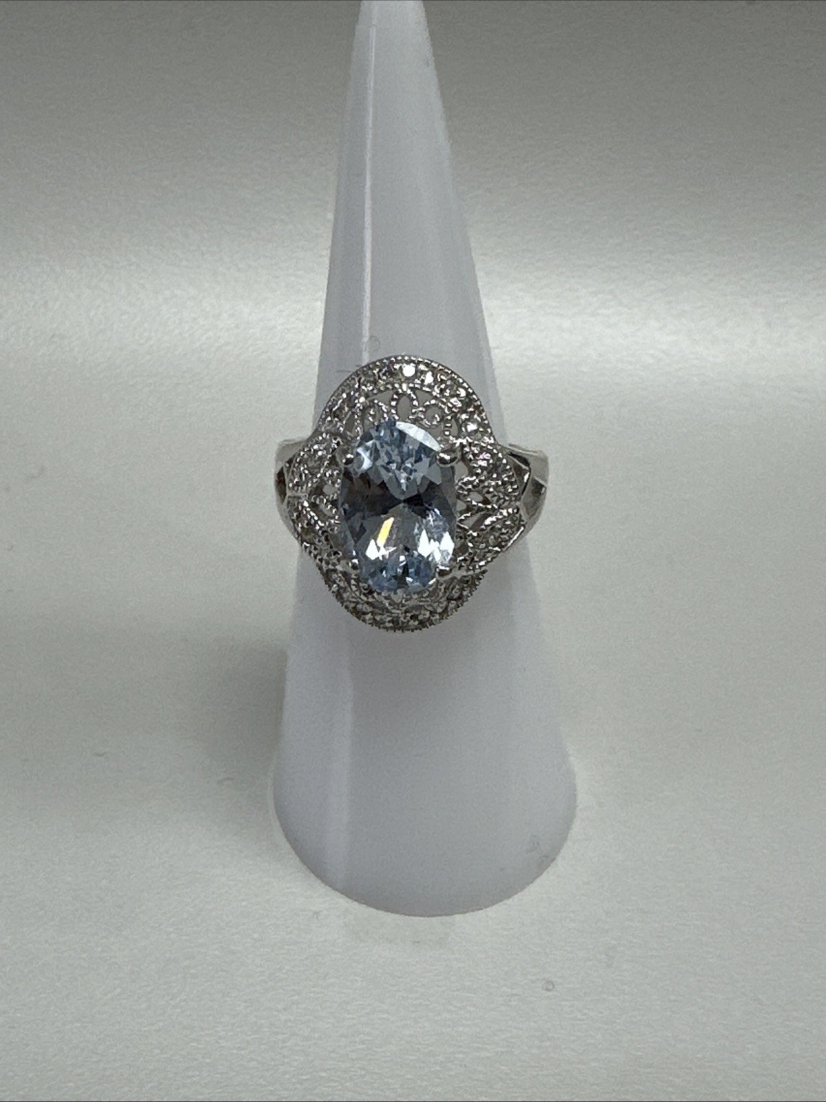 925 Sterling Silver  Oval Natural Aquamarine Gemstone Solitaire Ring