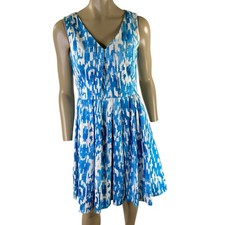 Marvin Richards Sleeveless Fit & Flare Shift Dress Size 10 Blue White Ikat Print