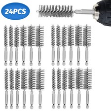 24Pcs Stainless Steel Bore Brush Set 1/4" Hex Shank for Drill Rust Removal&Clean